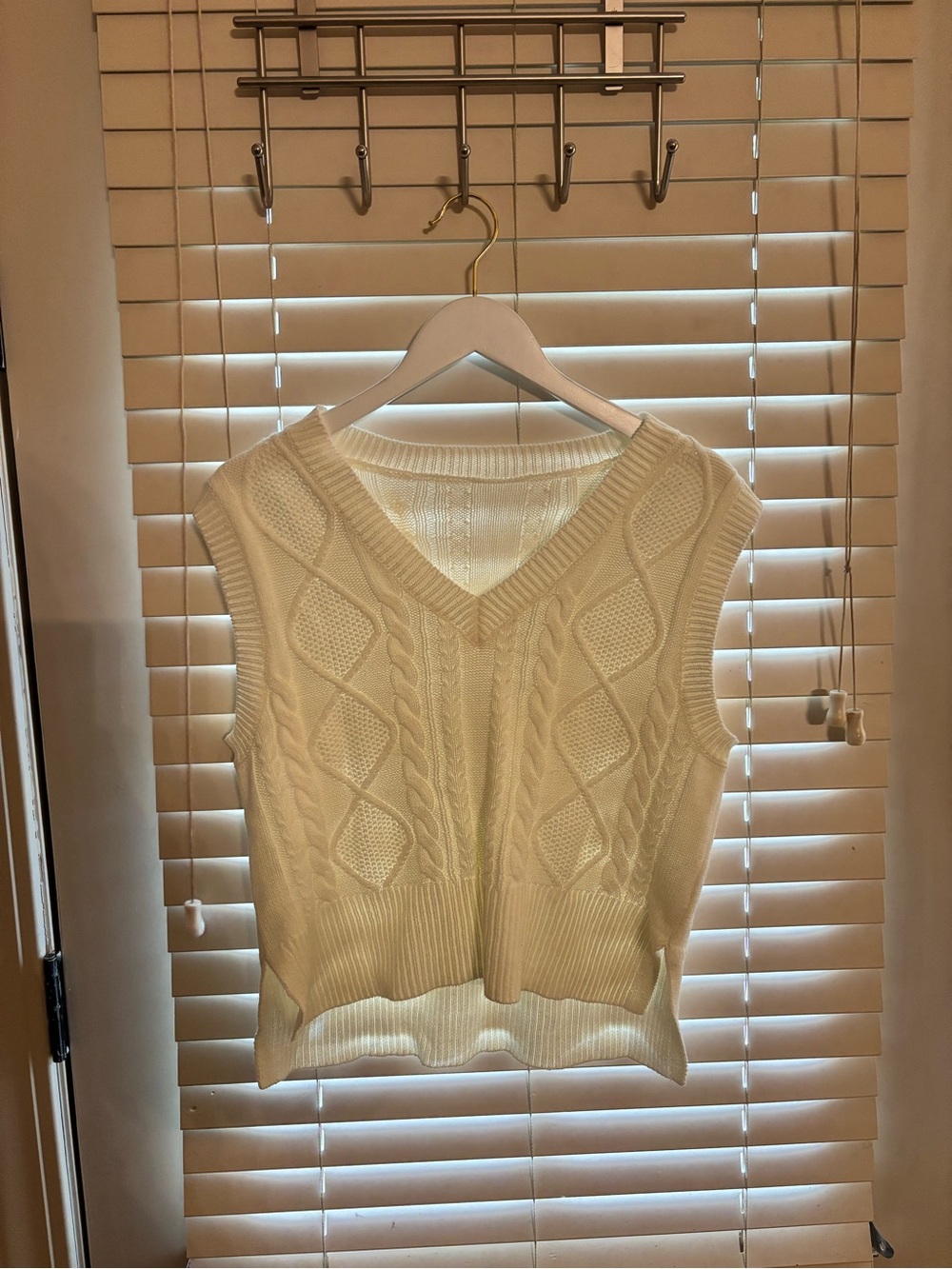 Cream Cable-Knit V-Neck Sweater Vest
